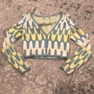 NWOT V-neck Greenish Patterned Button-up Cardigan size S